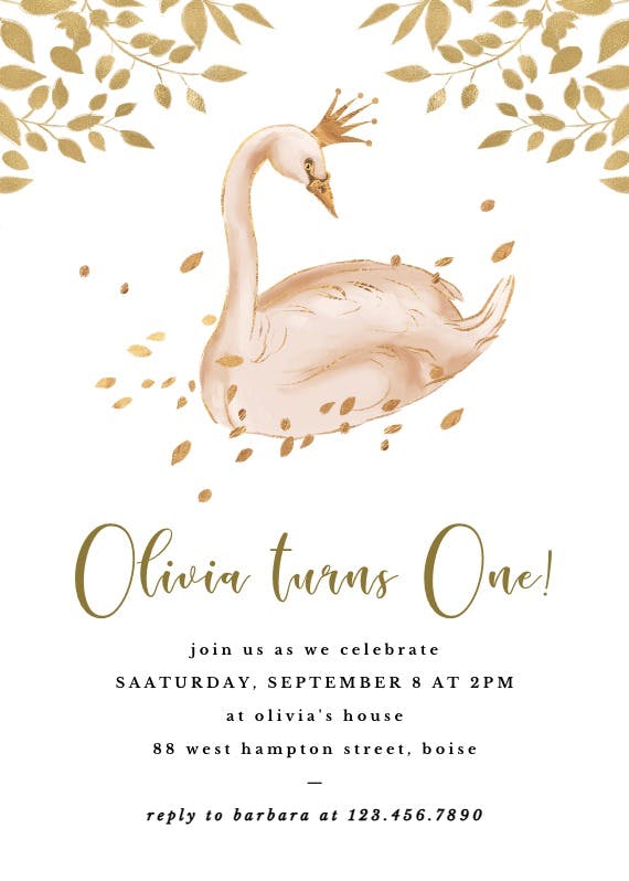 Golden pink swan - printable party invitation