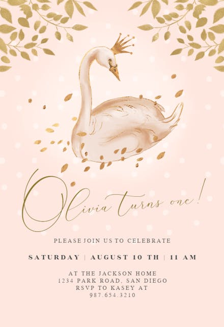 Golden Pink Swan - Birthday Invitation