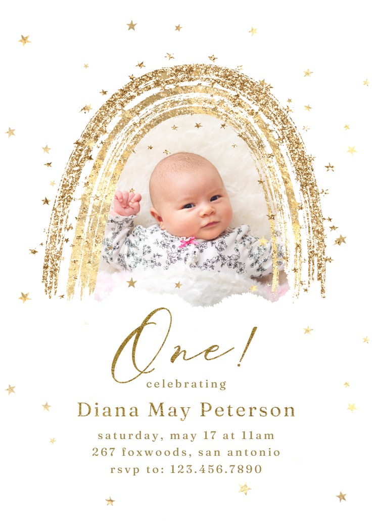 Golden Rainbow - 1st Birthday Invitation Template | Greetings Island