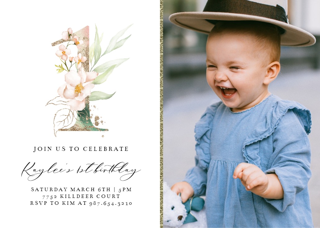 Golden Splash One - 1st Birthday Invitation Template (free) 