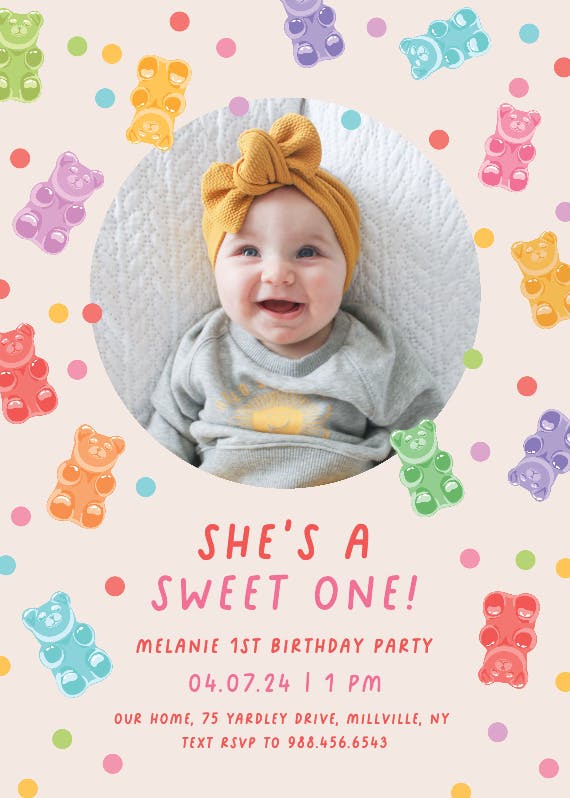 Gummy bear party -  invitación de fiesta de cumpleaños con foto
