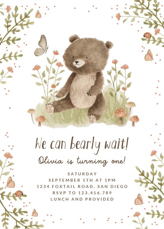Happy baby bear - invitation