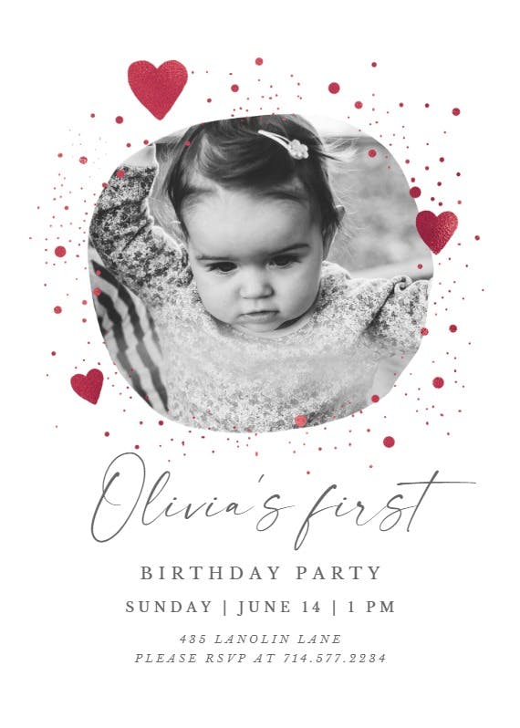 Hearts and dots -  invitación de fiesta de cumpleaños con foto