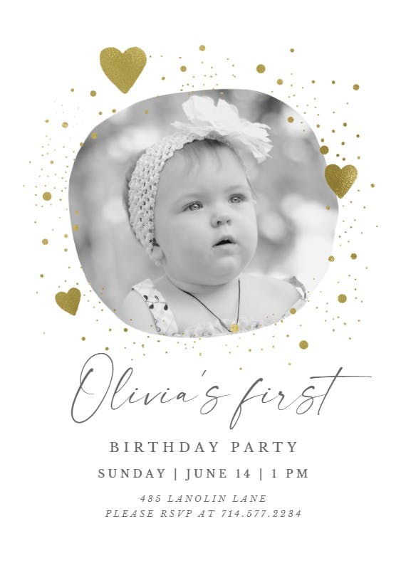 Hearts and dots -  invitación de fiesta de cumpleaños con foto