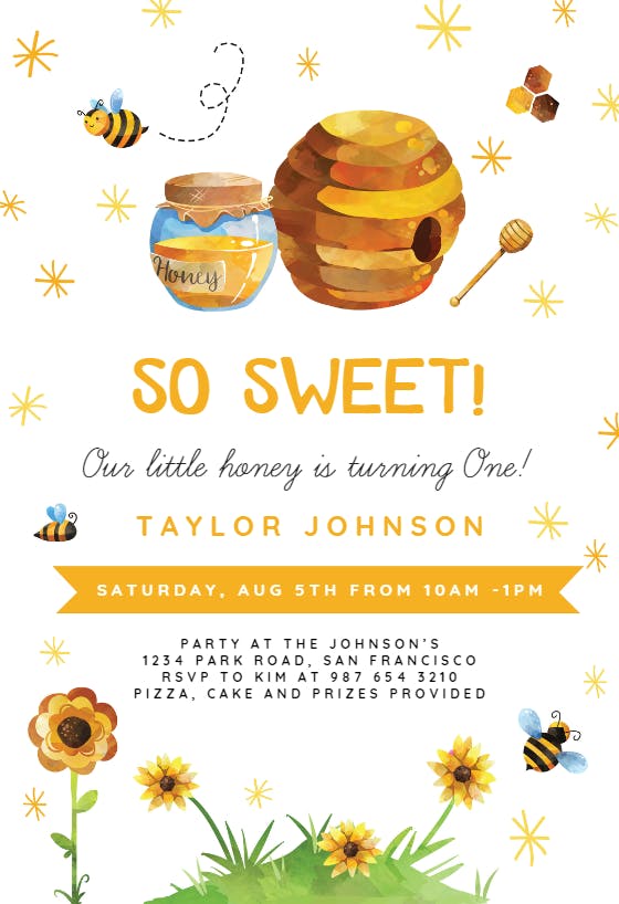 Honey bee -  invitación de cumpleaños