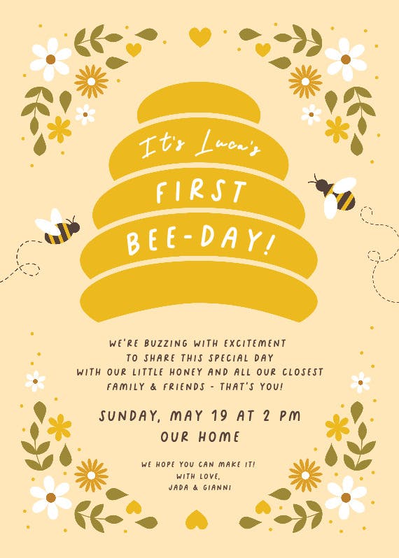 Honey bees - birthday invitation