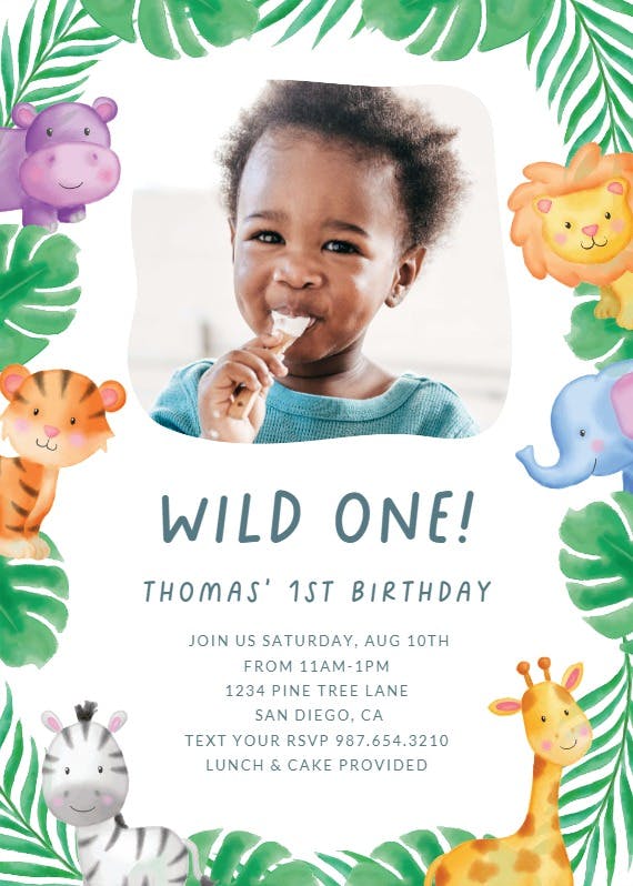 Jungle animal -  invitación de fiesta de cumpleaños con foto