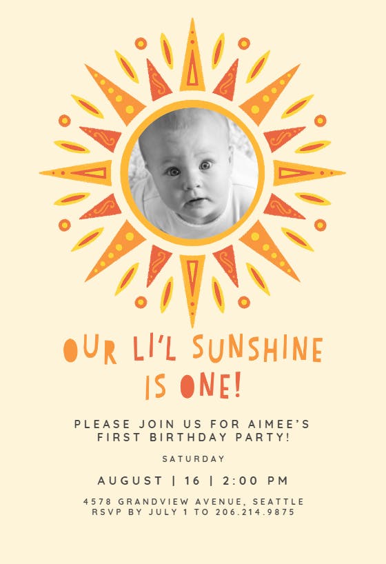 Little sunshine bday -  invitación de cumpleaños