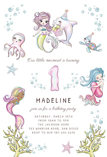 Mermaids Under the sea - Birthday Invitation