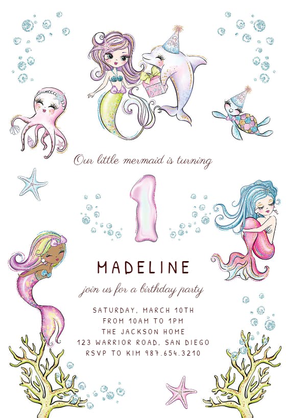 Mermaids under the sea -  invitación de cumpleaños