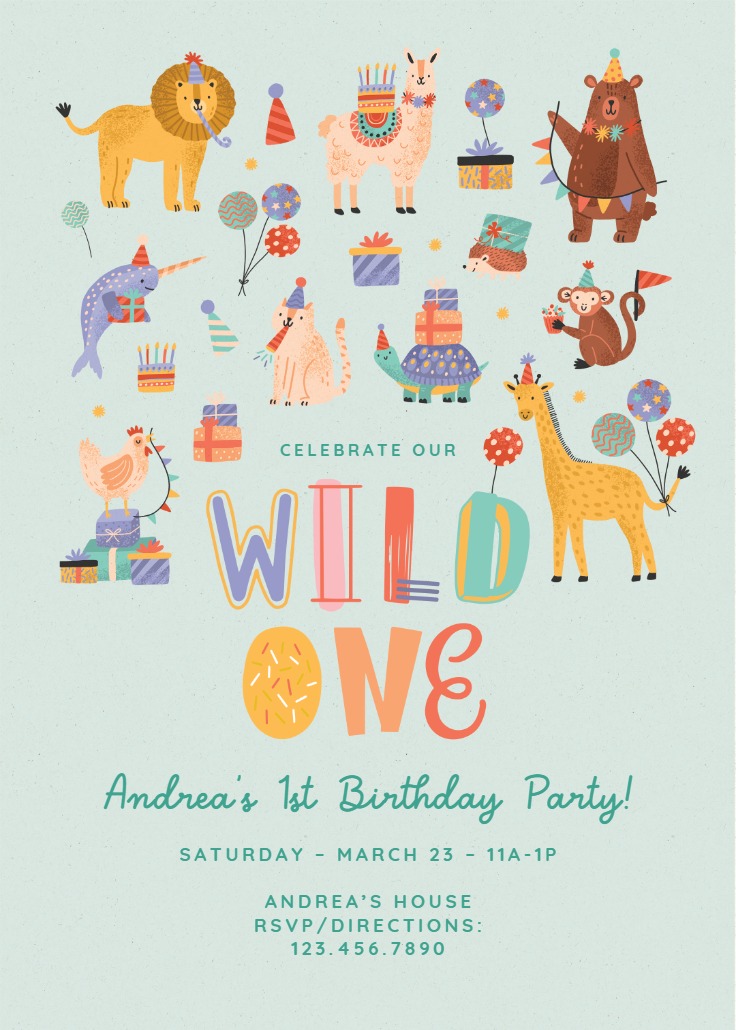 Merry Menagerie - 1st Birthday Invitation Template (Free) | Greetings ...