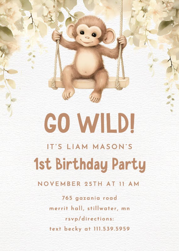 Monkey business - printable party invitation