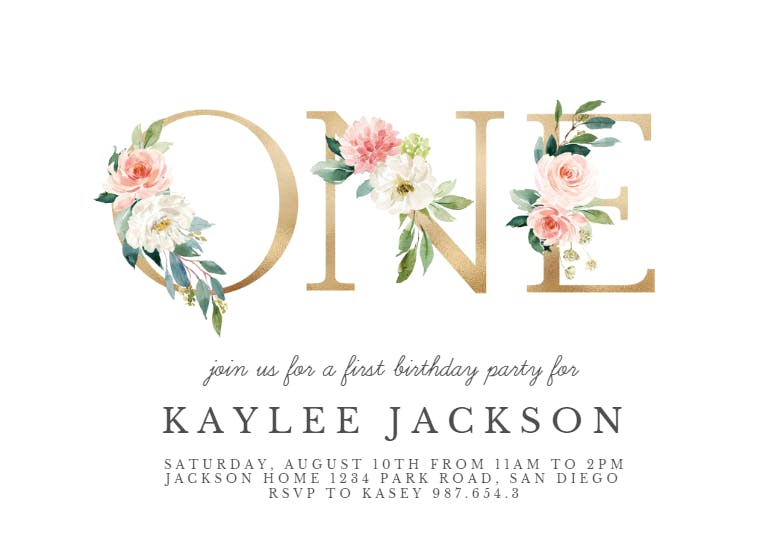 One floral letters -  invitación de cumpleaños