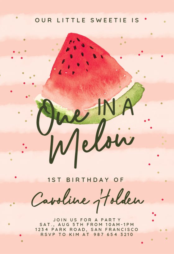 One in a melon -  invitación de cumpleaños