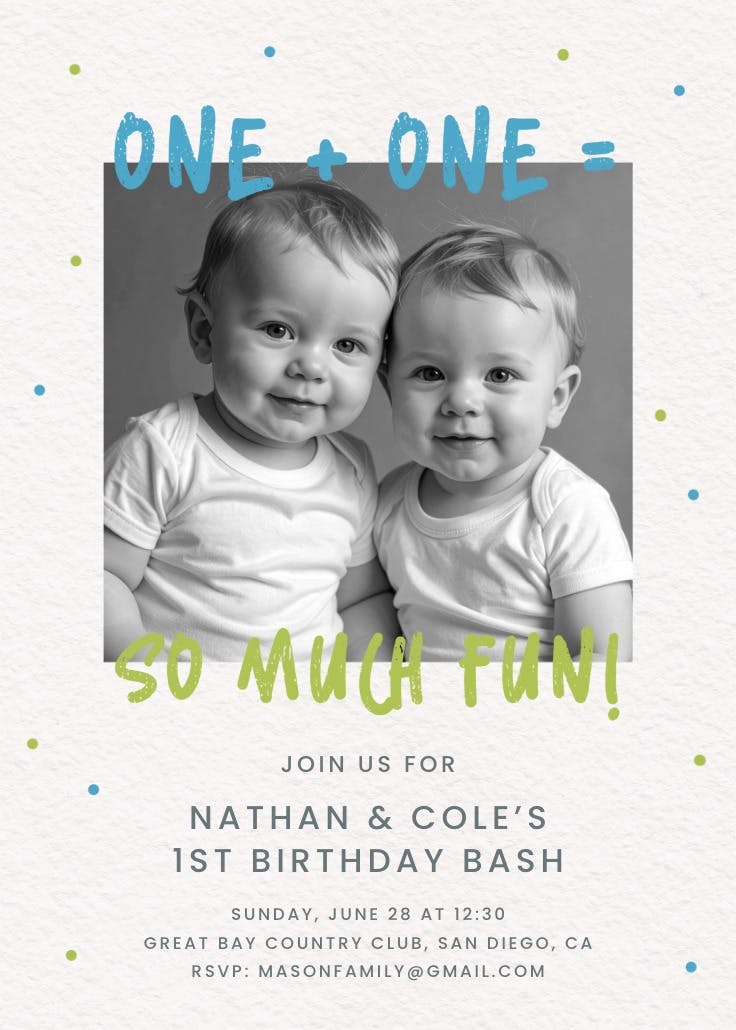 One plus one - invitación de cumpleaños