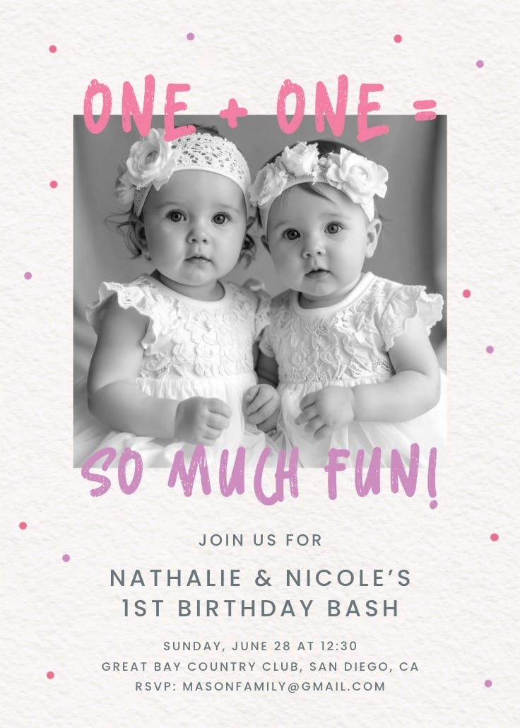 One plus one - birthday invitation