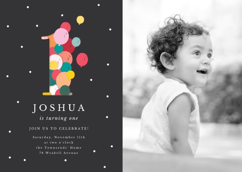 One year balloons - birthday invitation