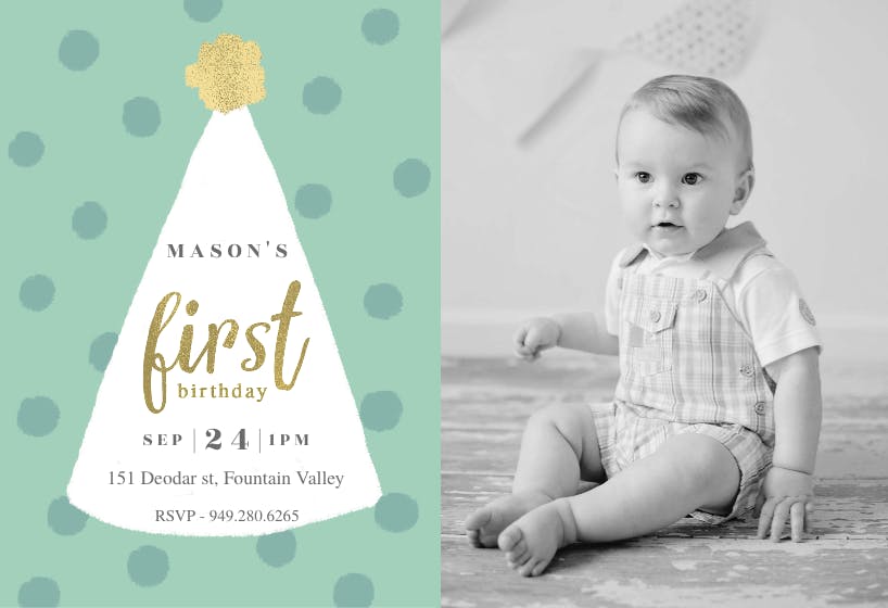 Party hat - 1st Birthday Invitation Template (Free) | Greetings Island