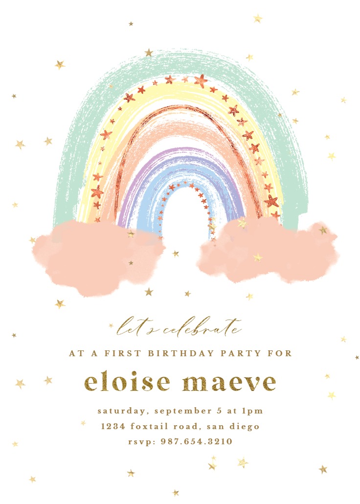 Pastel Rainbow - 1st Birthday Invitation Template (Free) | Greetings Island