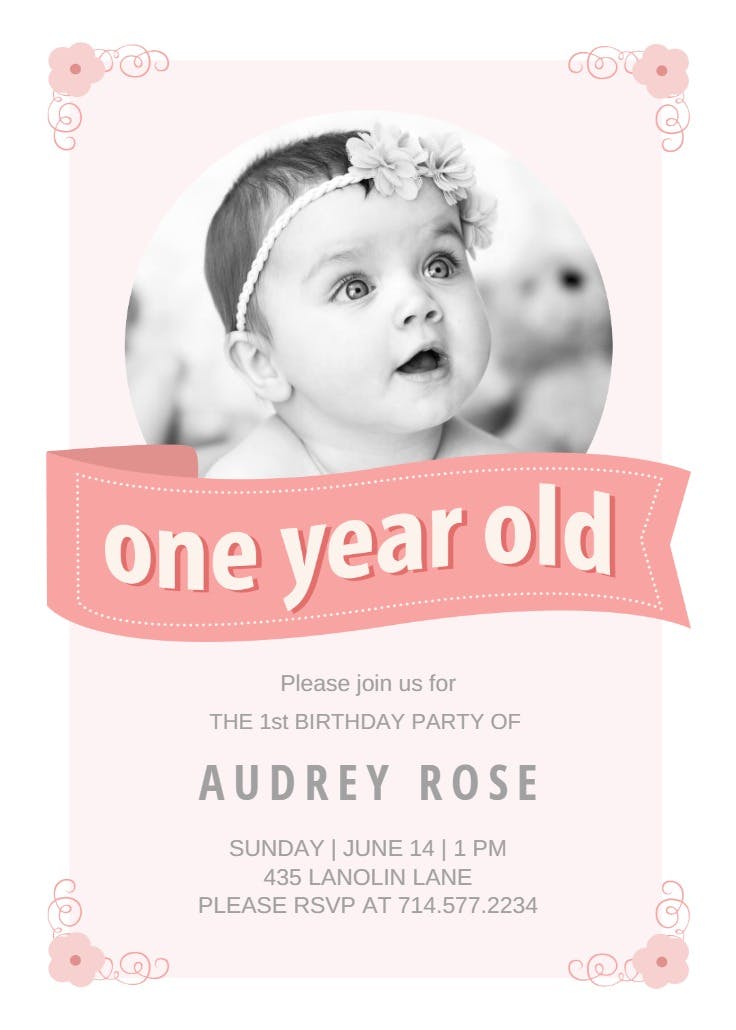 Pink ribbon - birthday invitation