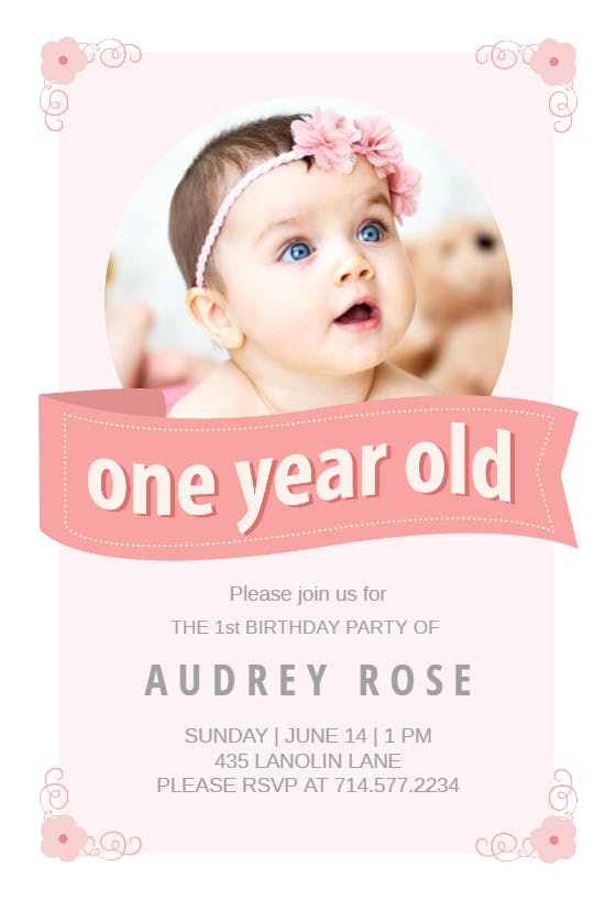 Pink ribbon - birthday invitation