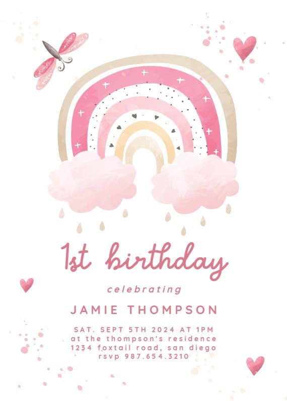 Pinky rainbow - invitación de cumpleaños