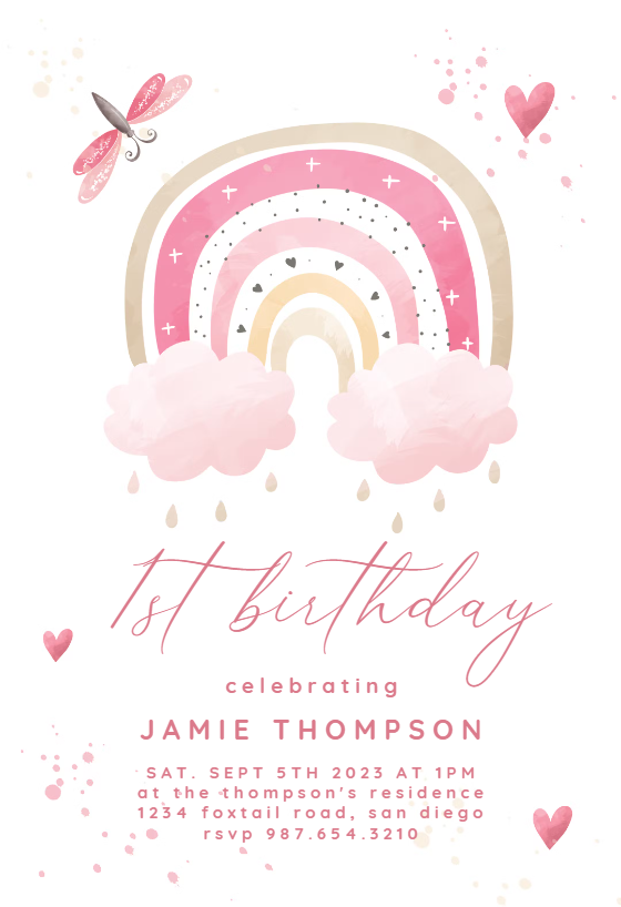 Pinky Rainbow - Birthday Invitation Template | Greetings Island