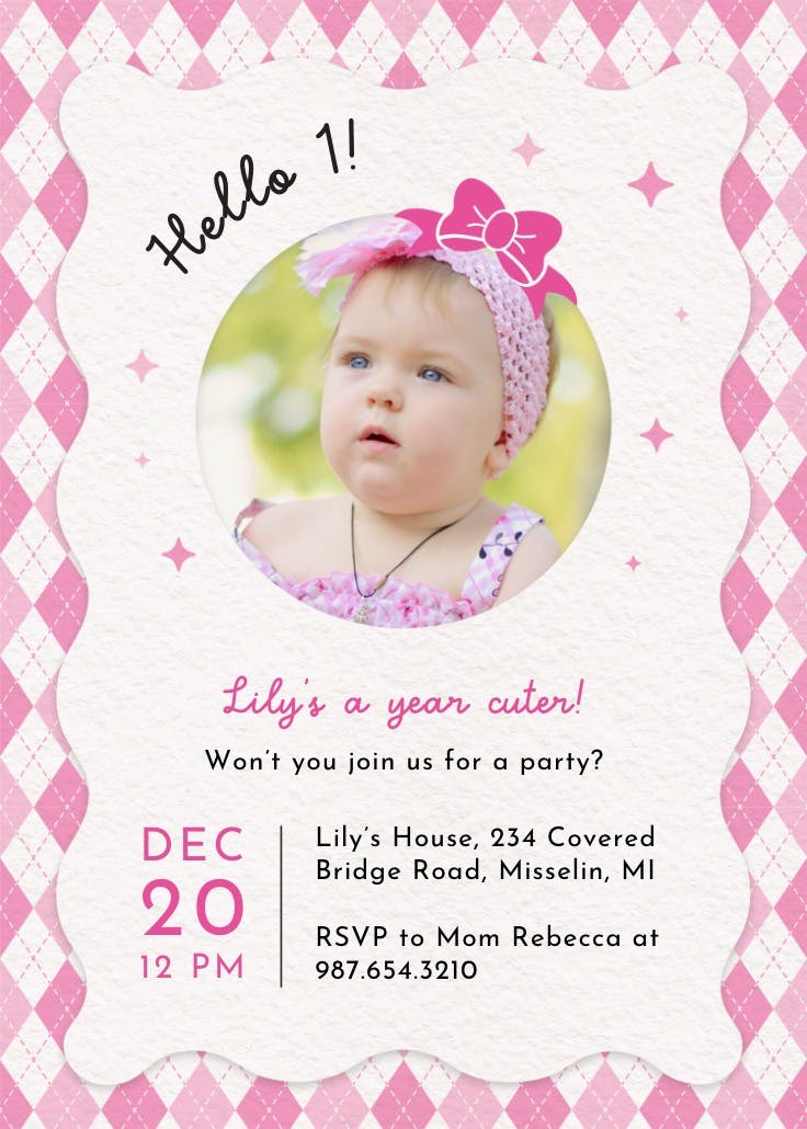 Plaid pink - invitación de cumpleaños