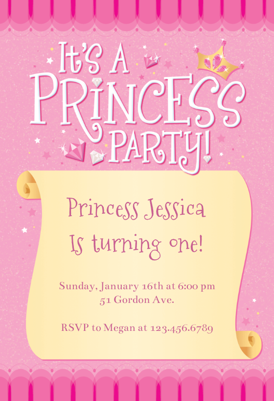 Princess 1st Birthday Invitation,Princess First Birthday Invitation