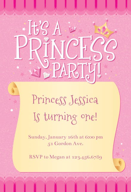 Princess Party - Birthday Invitation Template (Free) | Greetings Island