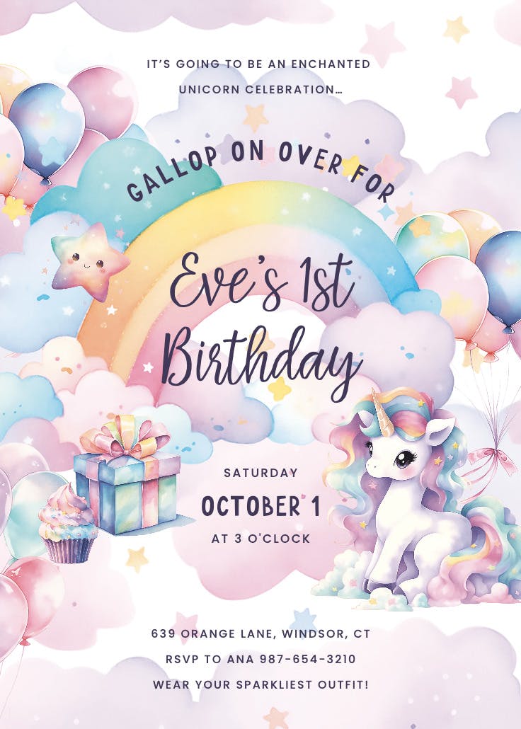 Rainbows and magic - birthday invitation