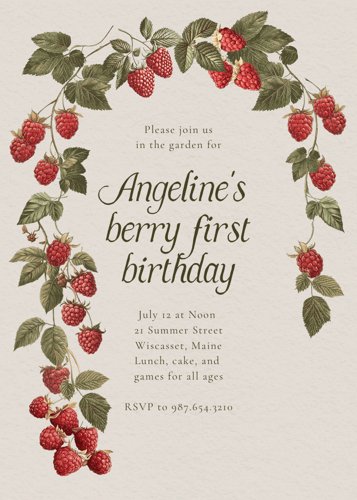 Raspberry patch - invitación de cumpleaños