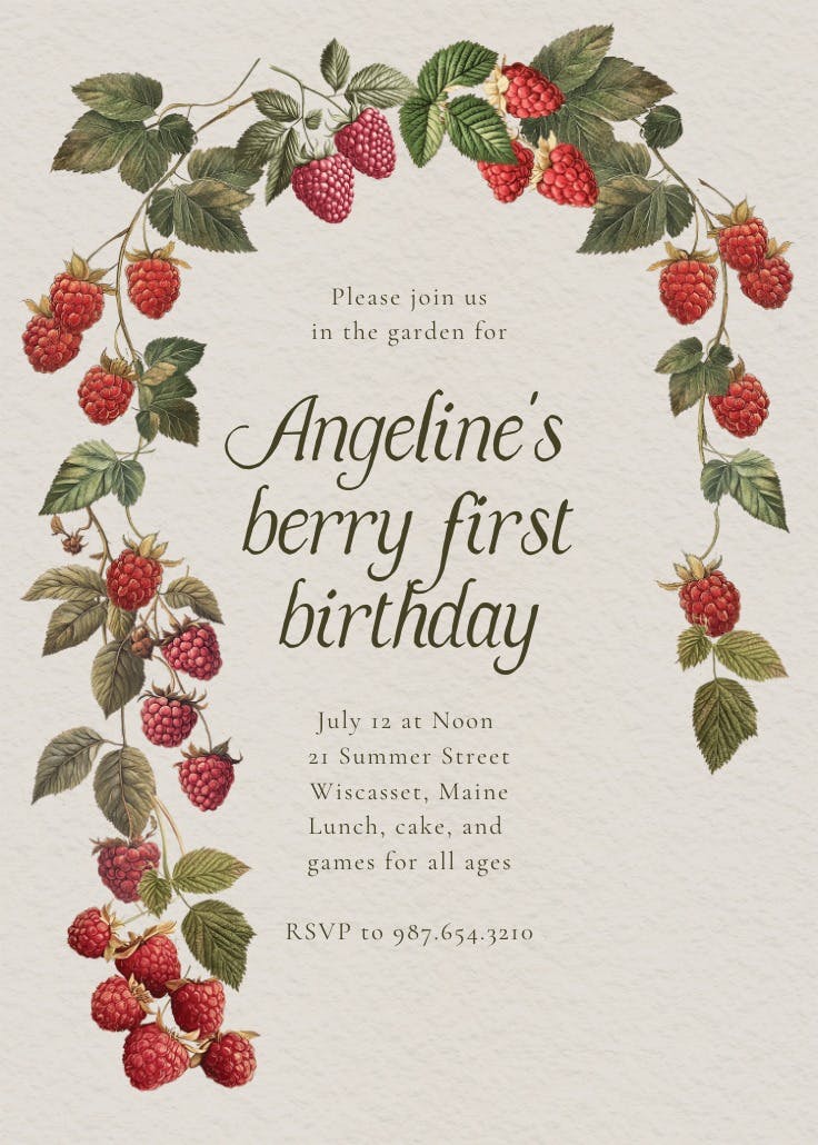 Raspberry patch - invitación de cumpleaños