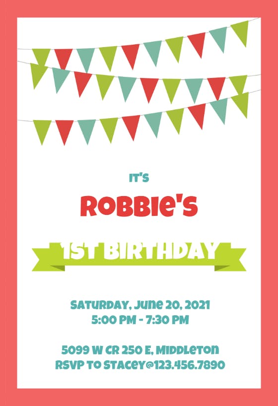 Red birthday party pennants - birthday invitation