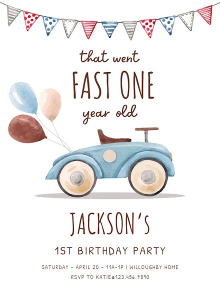 Road rally - birthday invitation