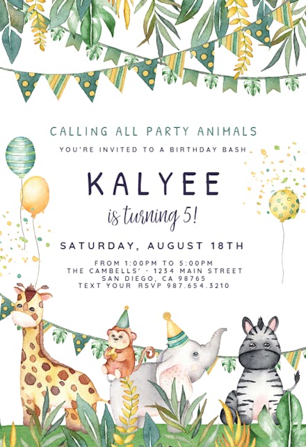 Safari Animal - Birthday Invitation Template | Greetings Island