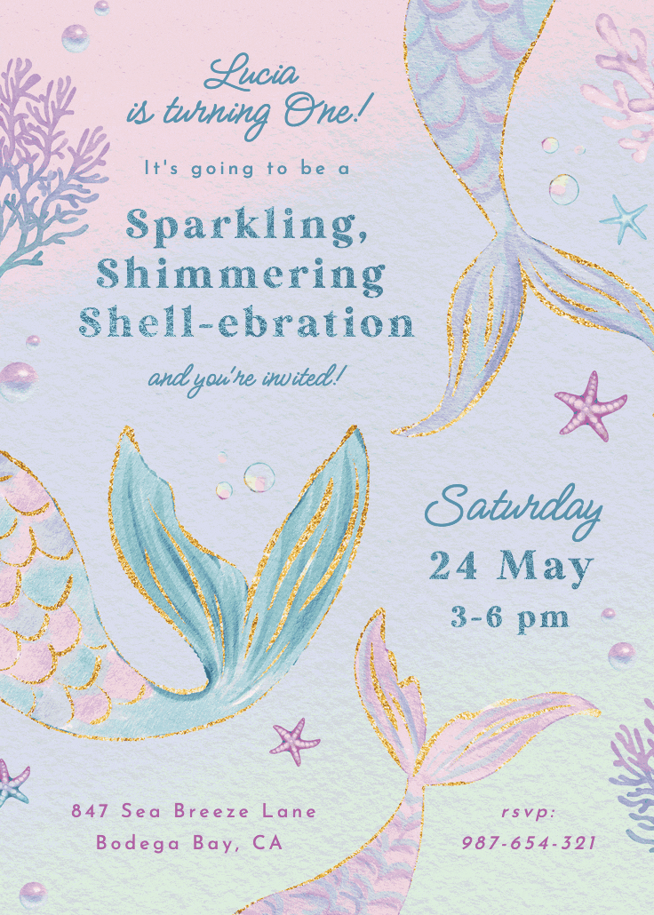 Shimmering shell-ebration - birthday invitation
