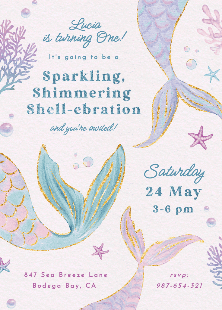 Shimmering shell-ebration - invitación de cumpleaños