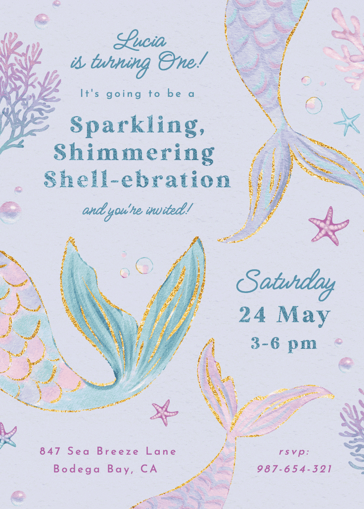 Shimmering shell-ebration - invitación de cumpleaños