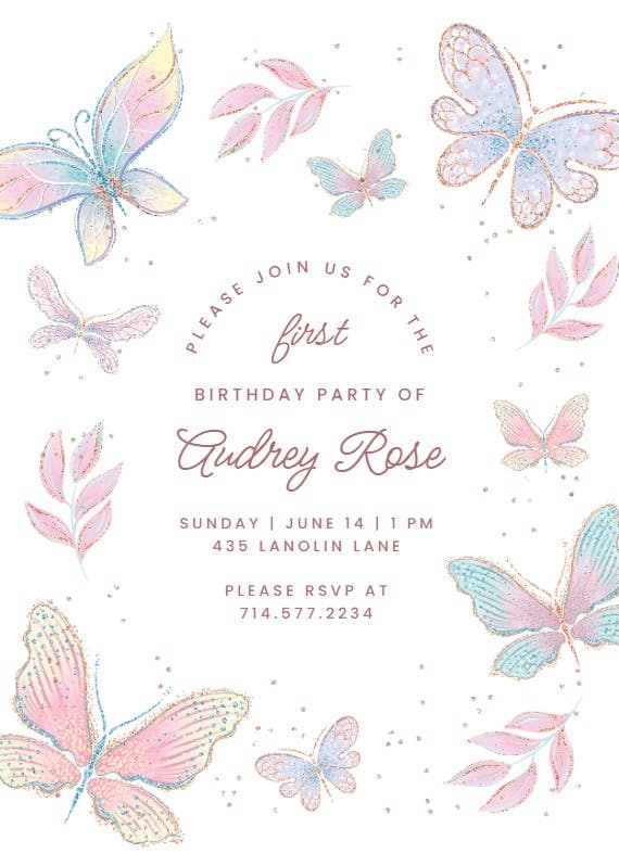 Shiny butterflies -  invitación de cumpleaños