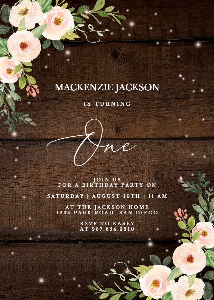 Sparkling rustic floral - birthday invitation