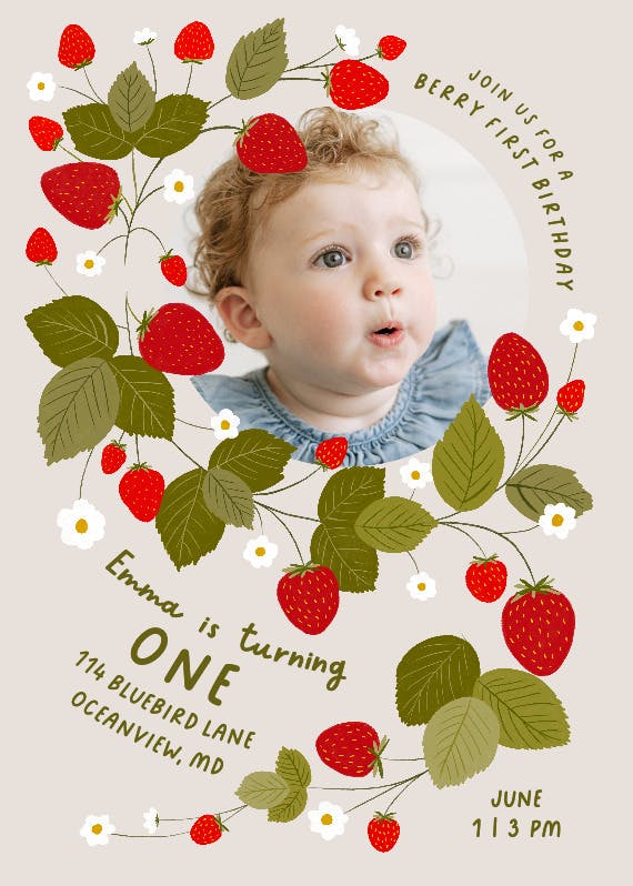 Strawberries everywhere -  invitación de cumpleaños