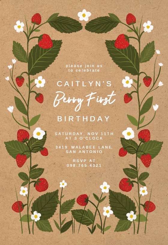 Strawberry garden - birthday invitation