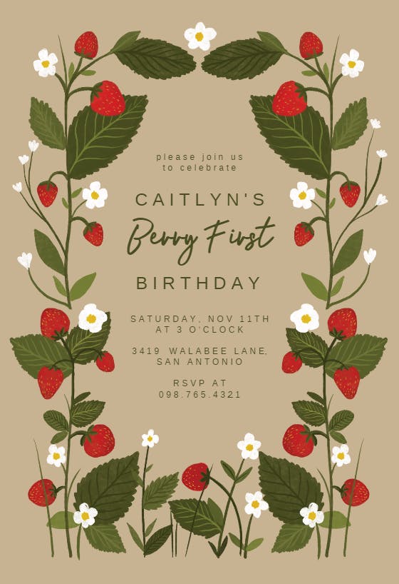 Strawberry garden - invitación de cumpleaños