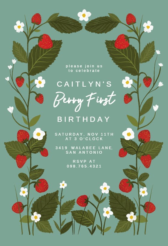 Strawberry garden - invitación de cumpleaños