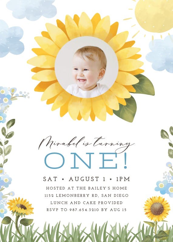Sunflowers photo frame - printable party invitation