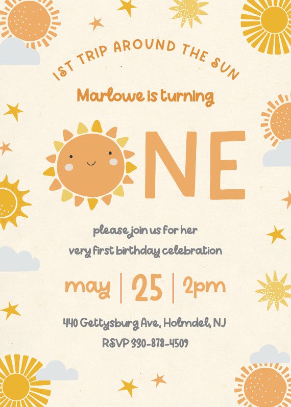 Sweetie pie sun - birthday invitation
