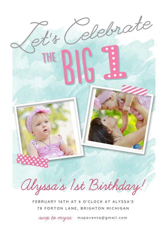 The big one girl -  invitación de fiesta de cumpleaños con foto