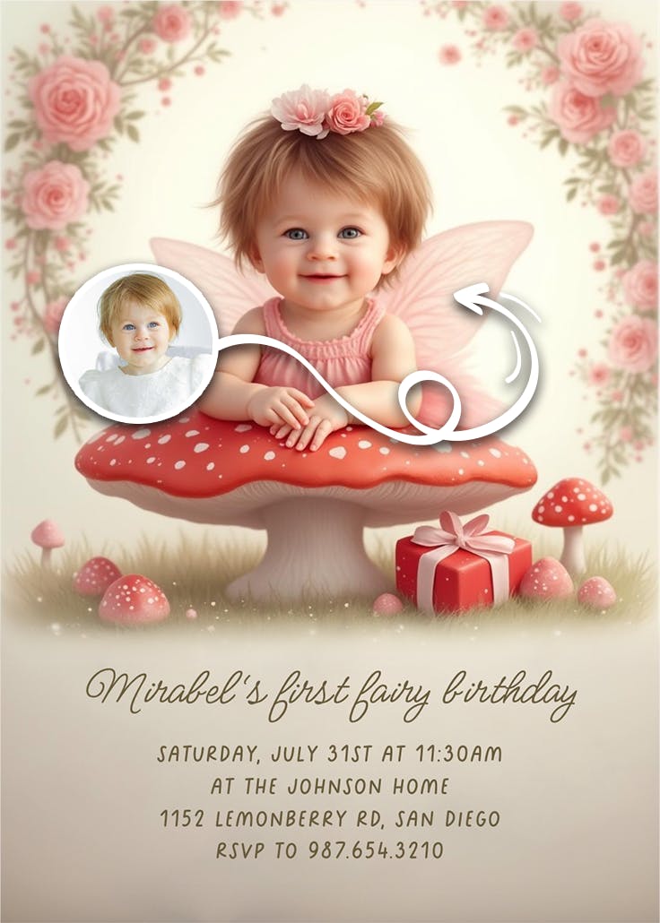 Tiny fairy dreams - invitación de fiesta de cumpleaños con foto