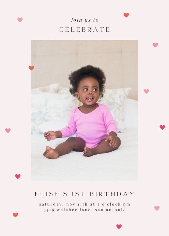 Tiny hearts -  invitación de fiesta de cumpleaños con foto